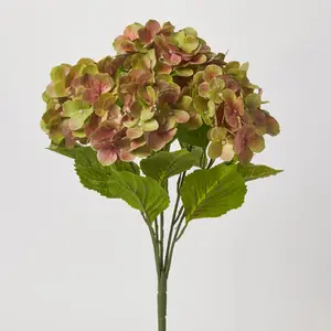 Green & Pink Watercolor Silk Garden Hydrangea Blooms Bush Bouquet - 21"