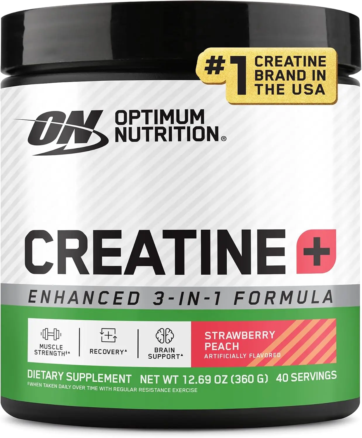 Optimum Nutrition Creatine Monohydrate Plus Powder, Strawberry Peach Flavor, Performance Blend with Electrolytes for Hydration, Added Vitamins, 40 Servings, 360g, Supports Energy & Muscle Recovery (Packaging May Vary)