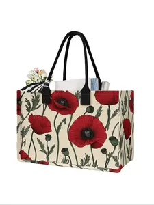 Floral Printed Large Capacity Storage Bag, Super Size Organizer with Durable Handle, Space Saving Multi-Purpose for School, Travel, Shopping, Reusable Bag