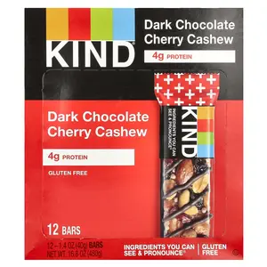 KIND Bars Dark Chocolate Cherry Cashew, 12 Bars, 1.4 oz (40 g) Each