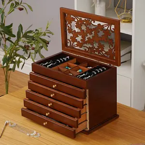CNCEST 6 Layers Drawer Jewelry Cabinet Storage Box Gift Chest Armoire Organizer Case Vintage Hold Box Wooden Wood