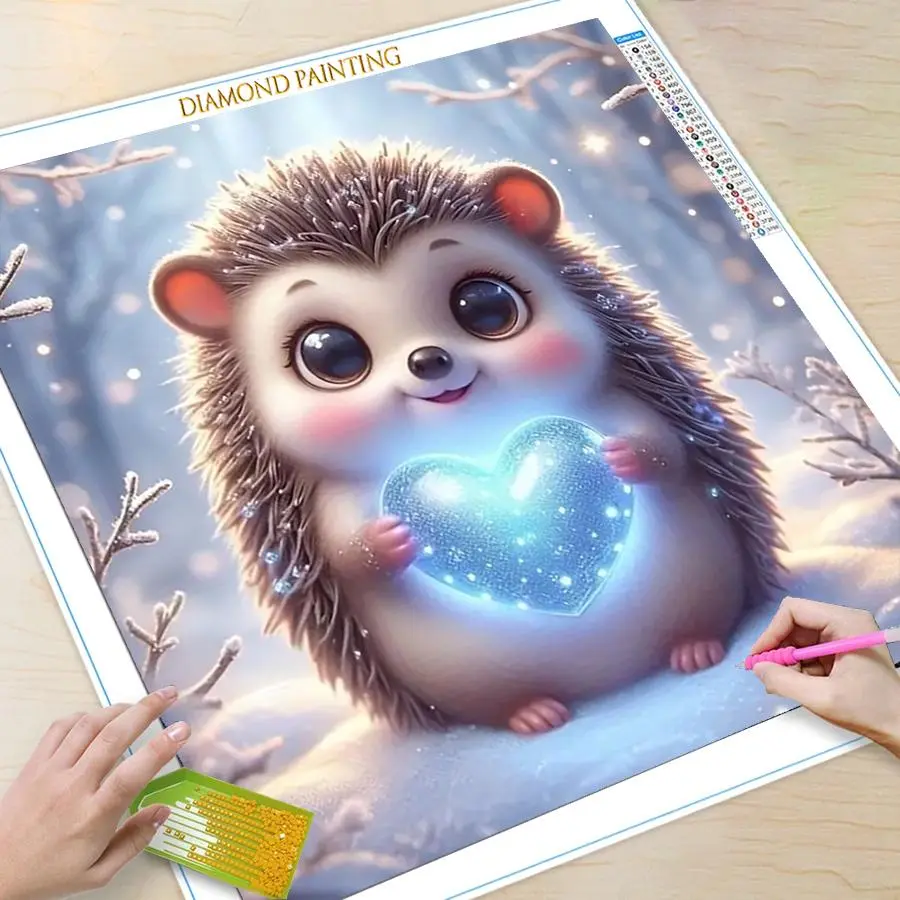 Cartoon Hedgehog Pattern DIY Diamond Art Colorful Painting Kit without Frame, DIY 5D Diamond Art Colorful Painting Kit, Wall Art Decor for Home, Diamond Painting Kits