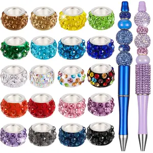 200 PCS European Resin Large Hole Beads Rhinestone Colorful European Beads Large Hole Craft Beads for DIY Charms Bracelet Jewelry Making