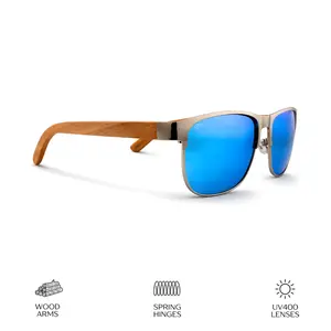 Miami Blue Handcrafted Eco-Friendly Sunglasses with Natural Bamboo Arms & Stainless Steel Frames UV400 Polarized Lenses Spring Hinges