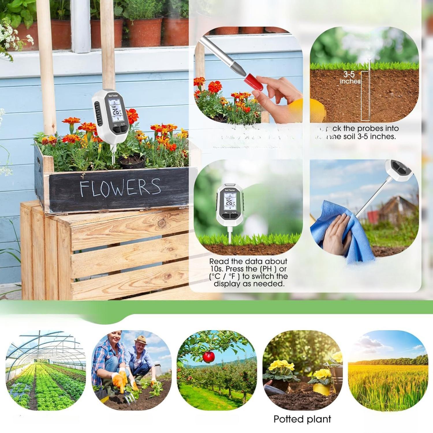 4-in-1 Soil Moisture Meter, Digital Plant Temperature/Soil Moisture Test & PH Meter/, Farming and Outdoor Plants 3-in-1 Soil Moisture and pH Meter meter Digital Multifunction Soil and Plant Meter Plant Soil Moisture Detection Meter Large Capacity Outdoor 4-in-1 Soil Moisture Meter, Digital Plant Temperature/Soil Moisture Test & PH Meter/, Farming and Outdoor Plants 3-in-1 Soil Moisture and pH Meter meter Digital Multifunction Soil and Plant Meter Plant Soil Moisture Detection Meter Large Capacity Outdoor