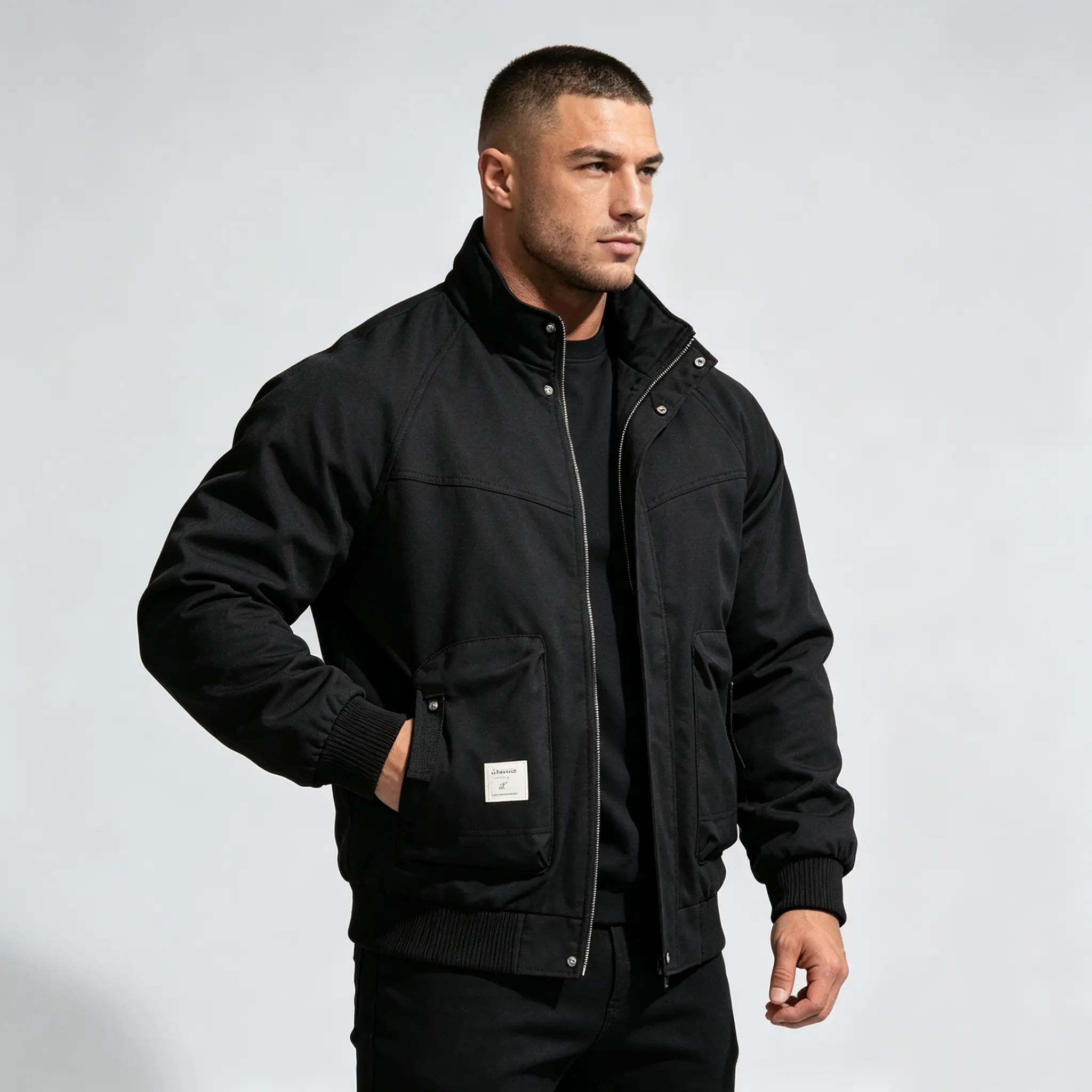 Spring/Autumn Men’s Stand Collar Workwear Baseball Jacket, Loose Fit, Windproof, Multi Pockets, Pilot Jacket, Versatile Commuter Casual Functional Style Solid Color Top