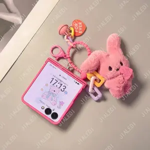Cute Plush Rabbit Pendant Hinge Phone case For Samsung Galaxy Z Flip 7 6 5 4 3 flip6 zflip7 Cover