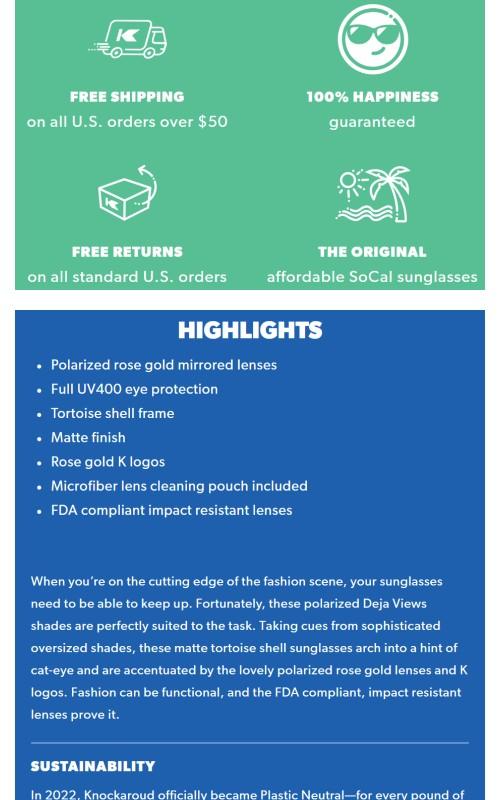 Matte Tortoise Shell / Rose Gold Deja Views