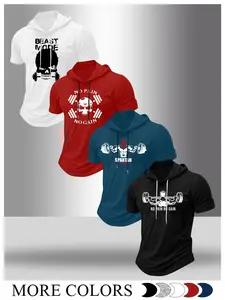 Men's 4-Pack Gym Workout Hooded T-Shirts, "Beast Mode" No Pain No Gain Graphic Hoodies, Spartan Muscle Training Tops for Gym, Fitness Lightweight Hoodie, Fitness Sport Top #tiktokmademebuyit