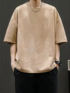 Summer Outfits 2024 Unisex Cheap T Shirt, Fashion Solid Color Outdoor Style Loose Comfortable Breathable Casual Round Neck T Shirt, Men's Top for Daily Wear