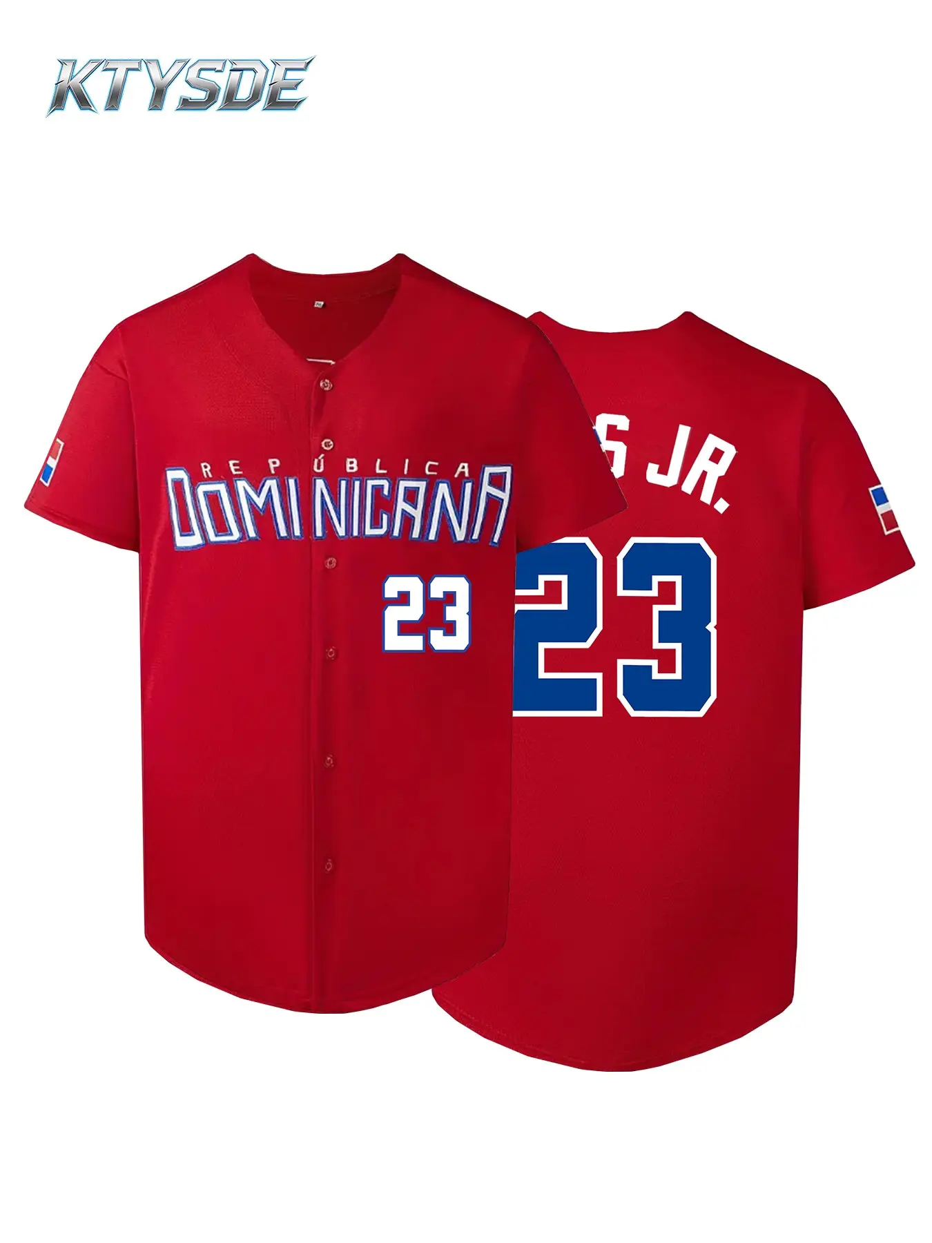 KTYSDE República Dominicana #23 Tatis Jr. Embroidered Baseball Casual Sports Jersey | Men's Breathable Athletic Top Short Sleeve Fan Edition Stylish Jersey Sports Shirt