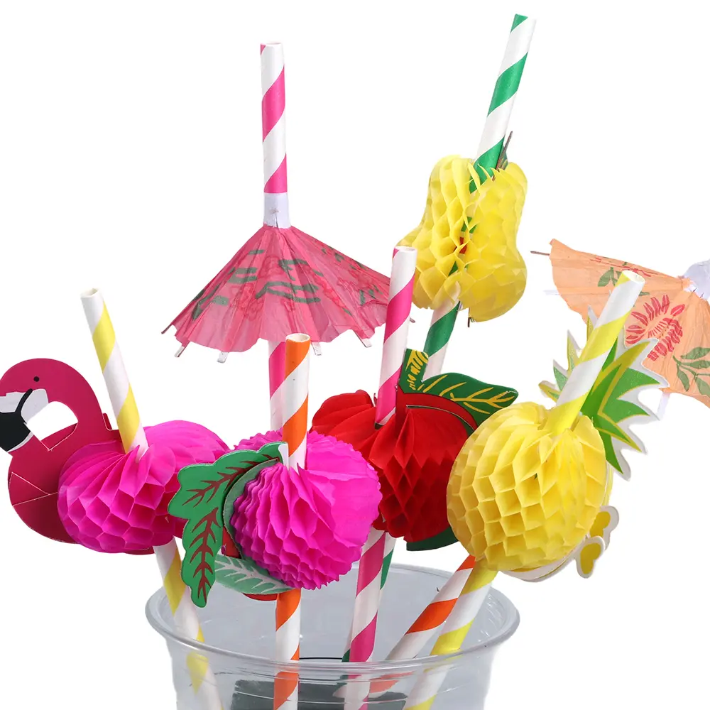 100pcs Assorted Colors Flamingo Fruit Straws - Disposable Plastic Drink Accessories, Tropical Party Decor for Hawaiian Beach Summer Events
