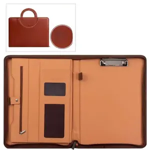 Multifunctional A4 File Folder with Logo Print, Business Office Document Bag, Leather Handbag, Durable and Stylish, Multiple Compartments, Meeting Archive Management