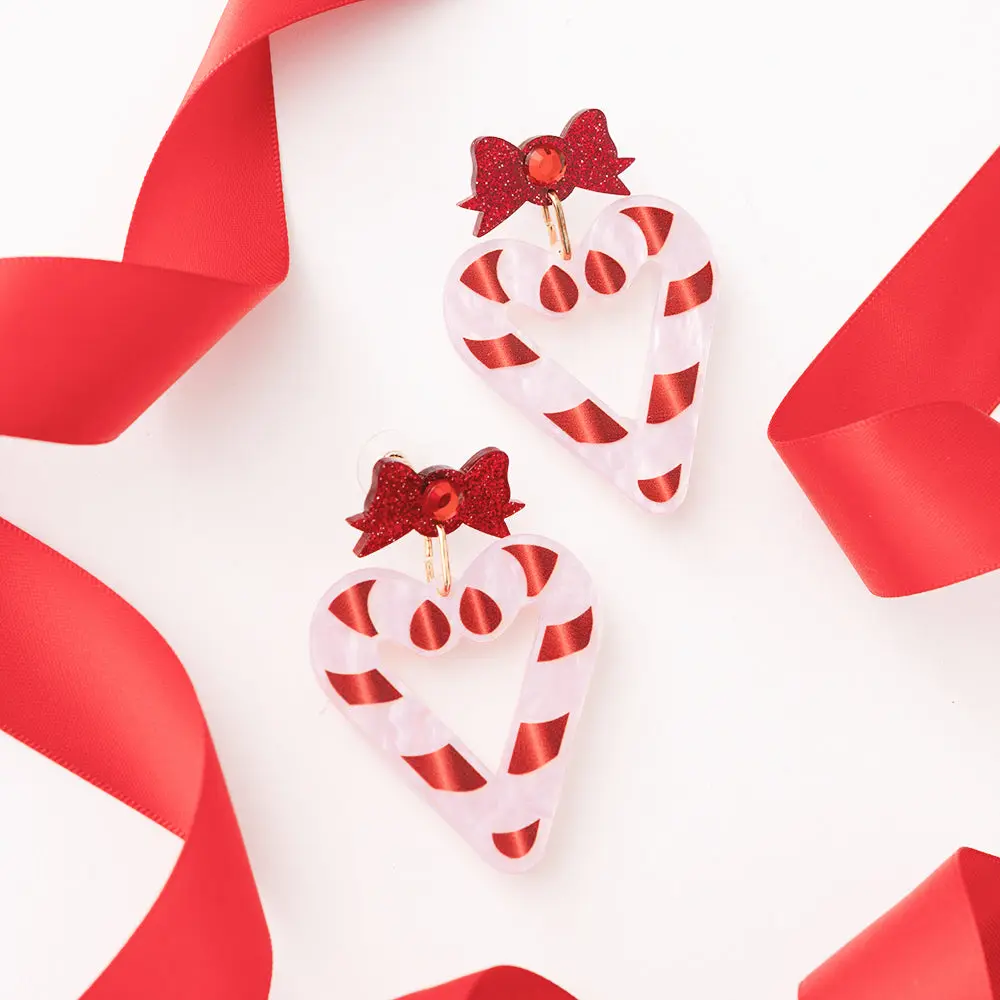 Candy Cane Heart Earrings | Red/White