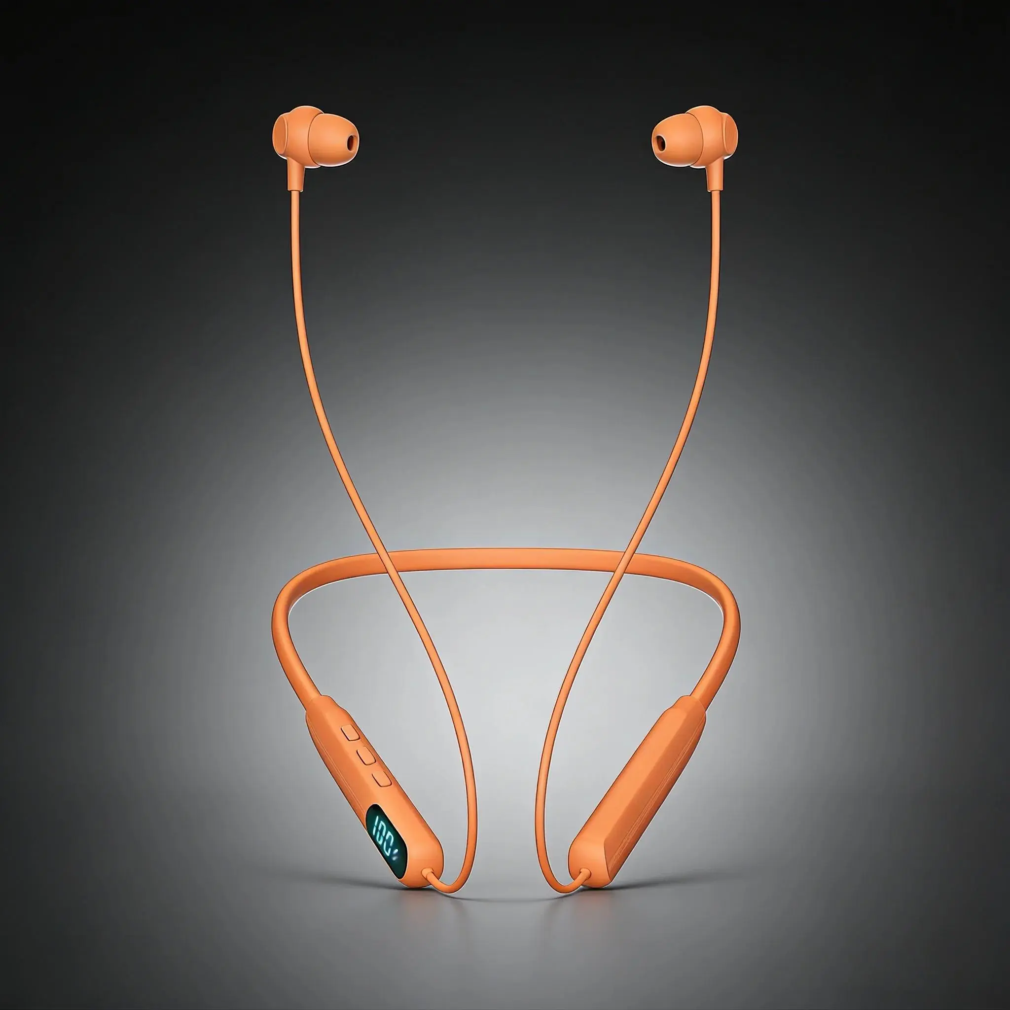 Orange Neckband Wireless Earbuds - IPX4 Sweatproof Silicone In-Ear Audio Headphones, Hi-Fi Sound, LED Battery Display, Magnetic Connection, Cable Management, ENC Noise Cancellation, Smart Voice Assistant for Sports & Hands-Free Calls, Electronic Headset