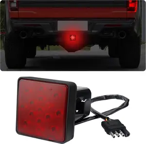 DIBMS 15 LED Trailer Hitch Brake Light,12V Red Lights Smoked Tail Lights Fits 2" Receiver with 4-pin Adapter,Hitch Light Automotive Exterior Accessories for Truck Trailer SUV (Red)