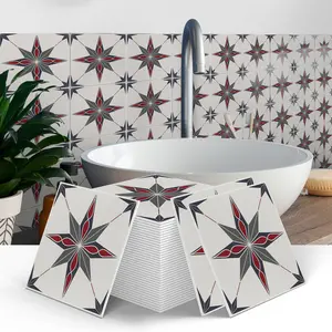 (12pcs/24pcs) Portuguese Art Peel & Stick Splash Guard Tile Stickers, 15cmx15cm PVC Wall Decals for Kitchen Bathroom Living Room TV Backdrop Decor