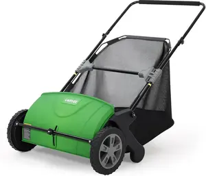 Garvee 21-Inch Push Lawn Sweeper, Manual Leaf Sweeper with 3.5 Cu. ft. Mesh Collection Bag, Yard Sweeper with 2 Spinning Brushes & 10" Rubber Wheels, Walk-Behind Grass Collector for Lawns