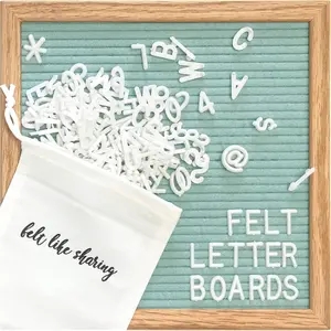 Felt Letter Board, 10x10in Changeable Letter Board with Letters White 300 Piece - Felt Message Board, Oak Frame Wooden Letter Board for Baby Announcements, Milestones, Office Decor & More (Seafoam Green)