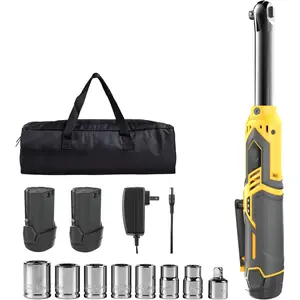 Extended Cordless Electric Ratchet Wrench, 3/8" 40 Ft-lbs 12V Long Reach Electric Ratchet Wrench Kit w/ 60-Min Fast Charge, Variable Speed, 2X2.0Ah Lithium-Ion Batteries, 7 Sockets& Tool Bag