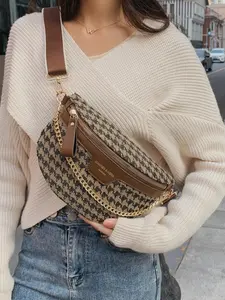 Fashionable Letter Pattern Fanny Pack, Casual PU Leather Zipper Chest Bag for Women, Trendy All-match Sling Bag for Daily Used
