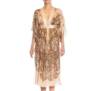 2000S ROBERTO CAVALLI Leopard Print Silk Kaftan Style Tunic Dress