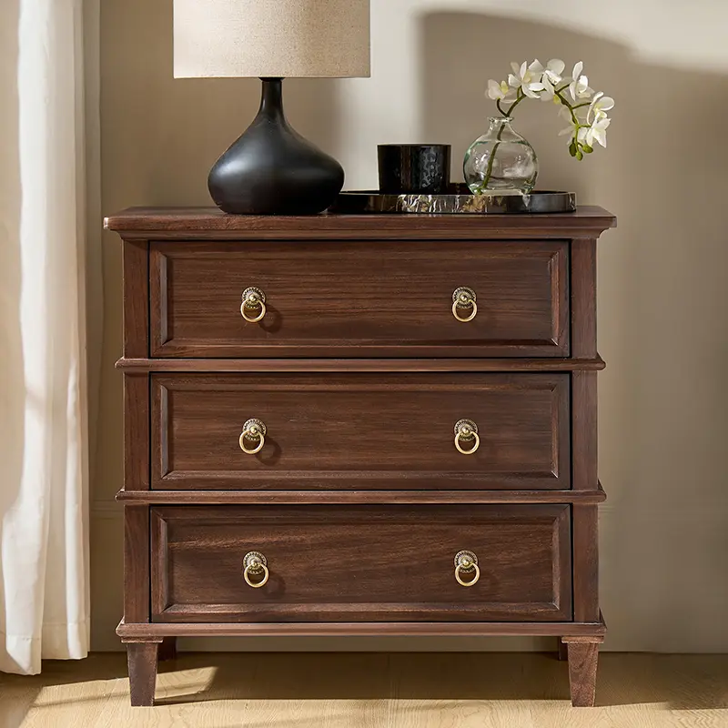 HULALA HOME Solid Wood 3-Drawer Farmhouse Modern End Table with USB Charging Station, Power Outlet and Storage, Accent Side Table for Living Room & Organized Spaces