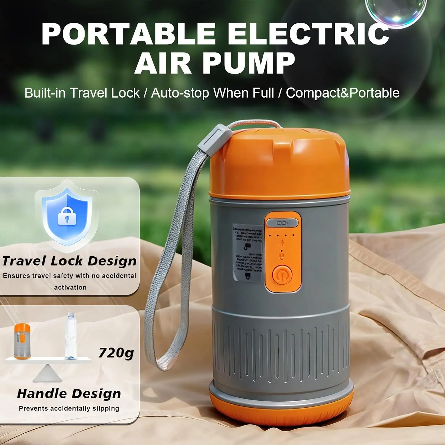 SENLEETO 40L/min High Pressure Electric Air Pump for Inflatable Tent, 7 PSI Rechargeable Air Compressor with Auto-Off, Portable 5V Air Pump for Camping Mattresses & Inflatables, US Stock