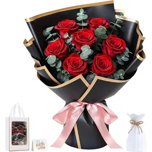 Flower for Delivery, Preserved  Bouquet, Red Roses Bouquet, Real Long-Lasting Forever Birthday  Gifts for Her Wife Girlfriend Valentines Day Anniversary Mothers Day, Black-Red
