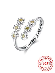 S925 Sterling Silver Flower Design Cuff Ring, Adjustable Ring for Women & Girls, Unique Rings, Fashion Jewelry for Party, Daily Clothing Decor