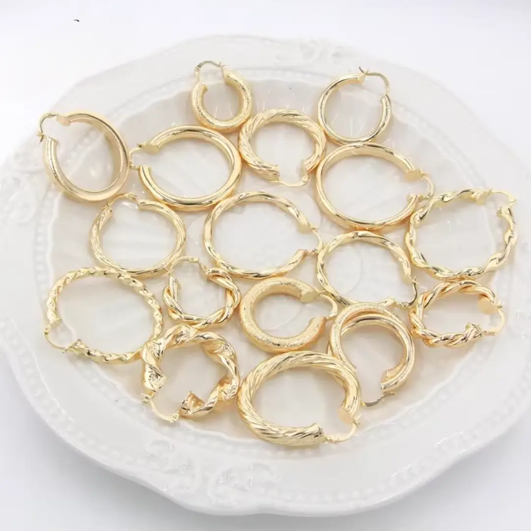Hoop Earrings 14k Gold Plated Twisted Tricolor Plain Earrings For Women