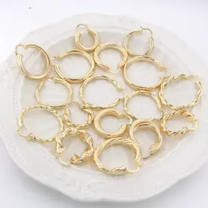 Hoop Earrings 14k Gold Plated Twisted Tricolor Plain Earrings For Women