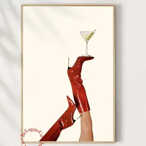 Bottoms Up Art Print, Red Boot Martini Wall Art , Bar Cart Art , Femme Fatale , Cherry Girl Art Print,NYC Aesthetic, Martini Art Print preppy room decor