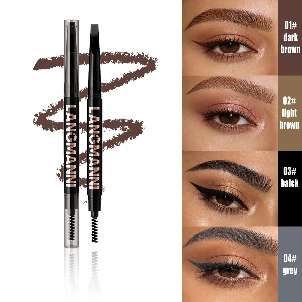 Dual-Ended Retractable Eyebrow Pencil, Ultra-Fine Blade Tip Eyebrow Definer with Spoolie Brush, Waterproof Smudge-Proof Brow Pencil for Natural Microblading Effect, 4 Shades Available