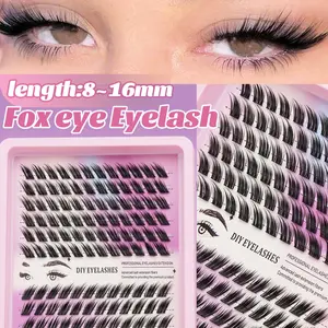 Christmas 144 Cluster Fox Tail Slant DIY False Eyelashes, Soft Fluffy Dramatic 3D Mink Lashes, Long Slim Multi-Layer Lashes for Makeup