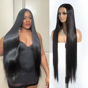 Style Icon 38" Super Long Synthetic Wigs Lace Front Silky Straight Wig 6" Deeper Middle Lace Part Wig with Babyhair