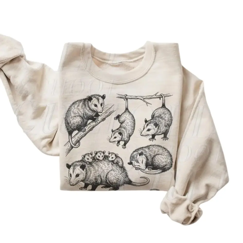 The Possum Vintage 90s Tattoo Style Sweatshirt, Retro Opossum Woodland Y2k Pullover, Retro Tattoo, Menswear Top, Womenswear Top Underwear Streetwear
