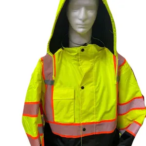 Safety Hi-Vis Safety waterproof jacket for men women High Visibility Zip-Up Hooded work utility Reflective Strips with Extended Trims Clothing Workwear
