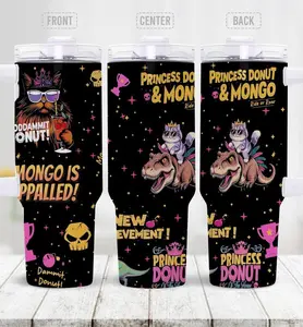 Princess Cat and Dinosaur 40oz Tumbler with Handle, Funny Royal Kitty Insulated Travel Mug, Animal Quote Cup, Dungeon Crawler Carl Tumbler
