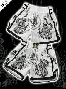 Unisex Muay Thai Culture Dragon Tiger Totem Print Fighting Shorts, Elastic Waistband & Colorblock Design, Comfortable Sporty Summer