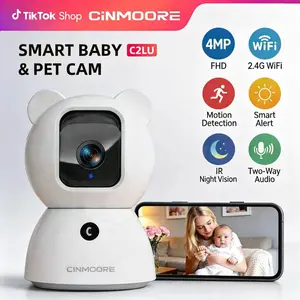 CINMOORE 2.5K Pet/Baby Indoor Security Camera, No Subscription, Person & Pet Detection, PTZ WiFi Baby & Pet Monitor, Full Duplex Two-Way Audio, Color Night Vision, SD Card Local Storage