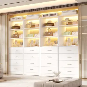 21'' W Freestanding Closet System with 4 Wooden Drawers and Adjustable Storage Shelves,Modular Walk-in Closet Organizer System Wardrobe, Easy Assemble