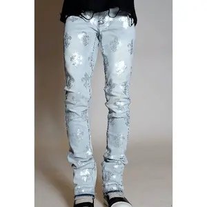 Shyne Light Blue Rhinestone Stacked Flare Jean