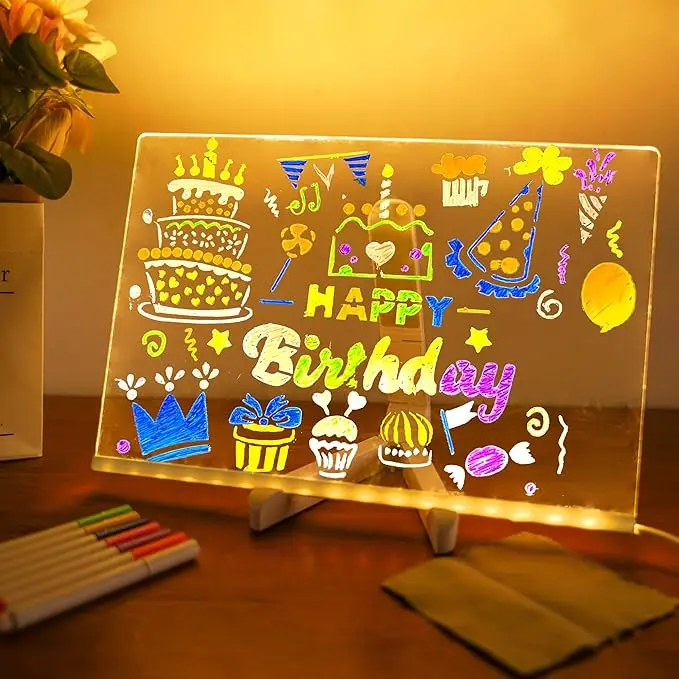 Acrylic LED Whiteboard for Home & Office – Light-Up Dry Erase Board with Stand and Neon Markers, LED Message Board, Neon Glow Sign, Writable Night Light, Kids Room Decor, Desktop Memo Board, USB Powered, FIrst Choice For Children's Gifts