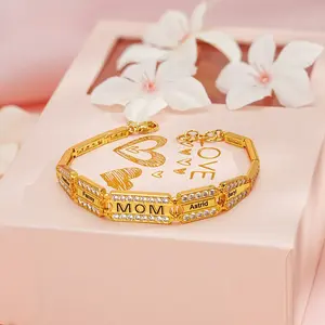 AS627 Mother's Day Gift Lettering MOM Bracelet DIY Engraving Name Shiny Copper Bracelet Gift for Women