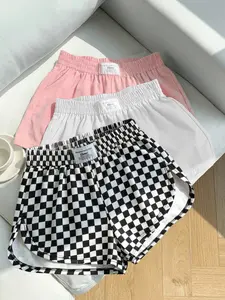 3-Pack American Retro Checkered Solid Gym Shorts for Women, Summer Loose Fit Slimming Wide Leg Shorts, Ideal for Daily Fitness, Yoga, Exercise