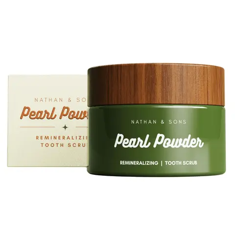 Nathan & Sons Pearl Powder Tooth Scrub - Natural Remineralizing Toothpaste with Hydroxyapatite & Pearl for Cleaner Brighter Teeth - Gentle Oral Care Substitute with Eucalyptus & Mint Oils - Free from Fluoride Parabens Sulfates - Whitening