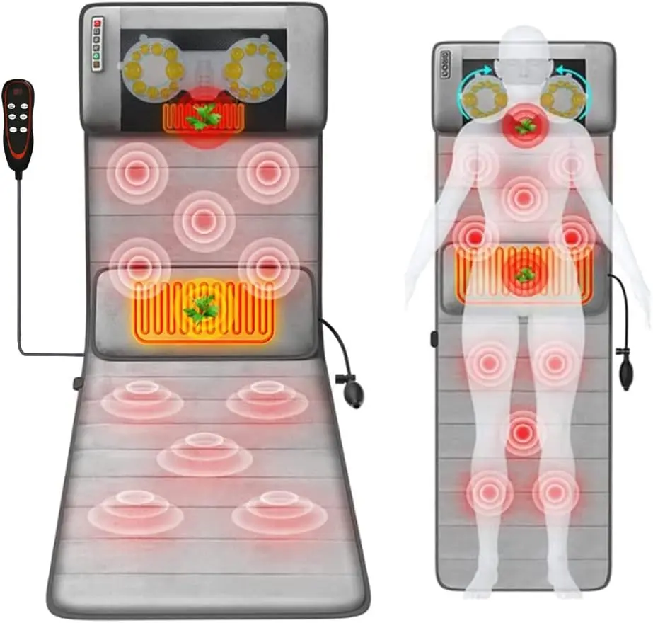 Full Body Massager Mat with Heat And Movable Shiatsu Neck Massager Pillow, Lumbar Traction And, 9 Vibration Motors And Back Heating Pad, Full Body Massager for Neck Back Waist Hip Leg, Massage Gift for ,bed mat