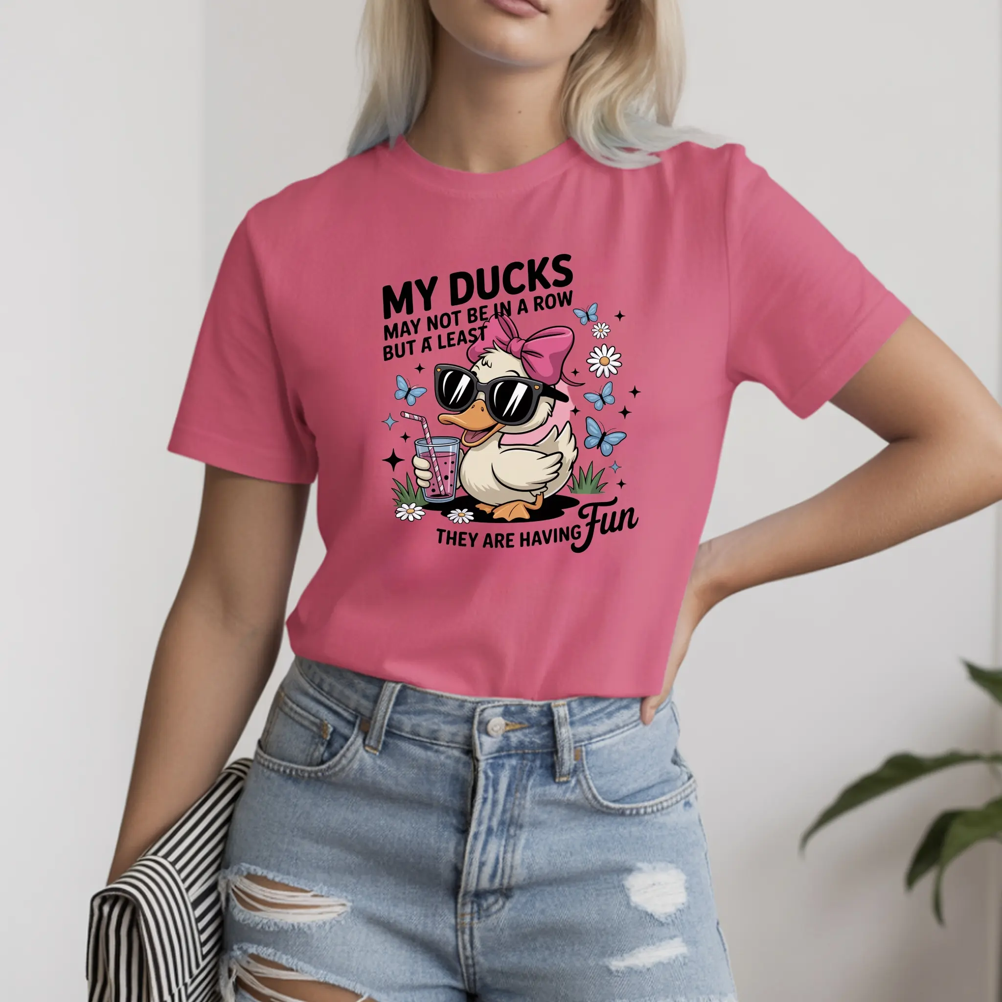 Men's Basic All Seasons Short Sleeve Graphic Print T-Shirt - Unisex Wear Round Neck Funny Duck "My Ducks Not in a Row" Casual Animal Apparel