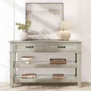 47.2" Entryway Table, Console Table with 2 Storage Drawers, 3 Tier Farmhouse Wooden Sofa Table, Hallway Tables for Entryway, Living Room-Grey